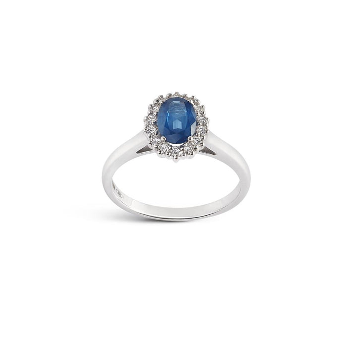 Anello in oro bianco con diamanti e Zaffiro blu