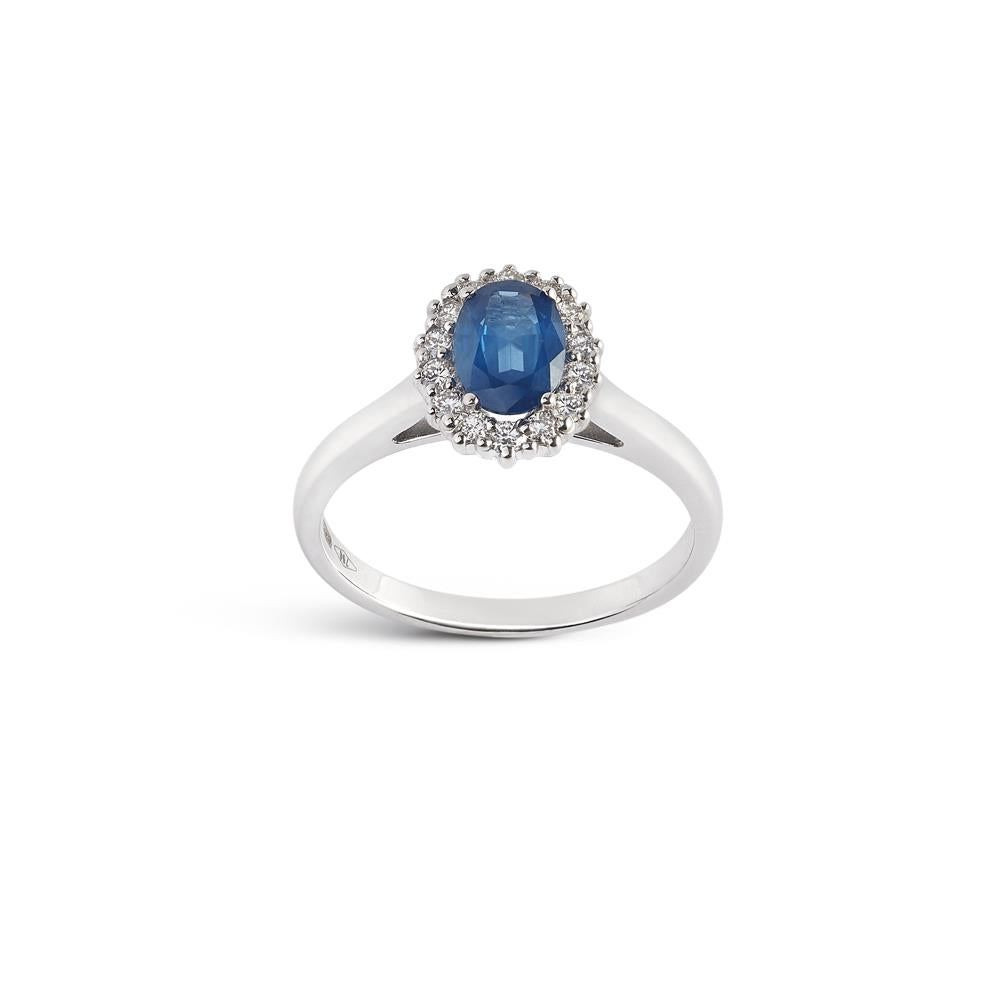 Anello in oro bianco con diamanti e Zaffiro blu